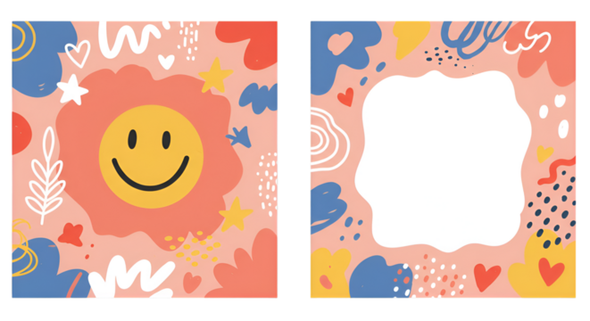 Happy Smiling Face Illustration with Abstract Colorful Background