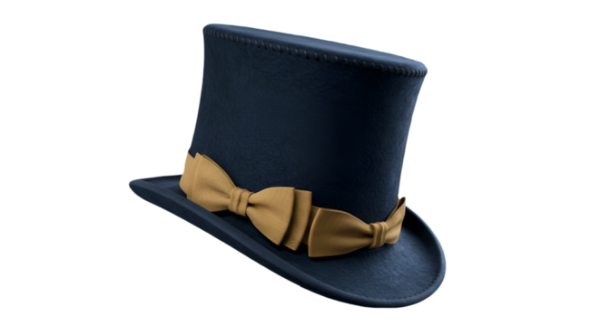 Elegant Blue Top Hat With Gold Bow Isolated On Transparent Background