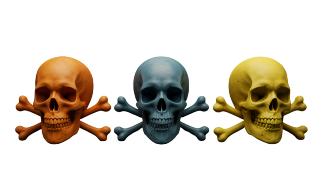 Illustration of Colorful Skulls With Crossbones on Transparent Background