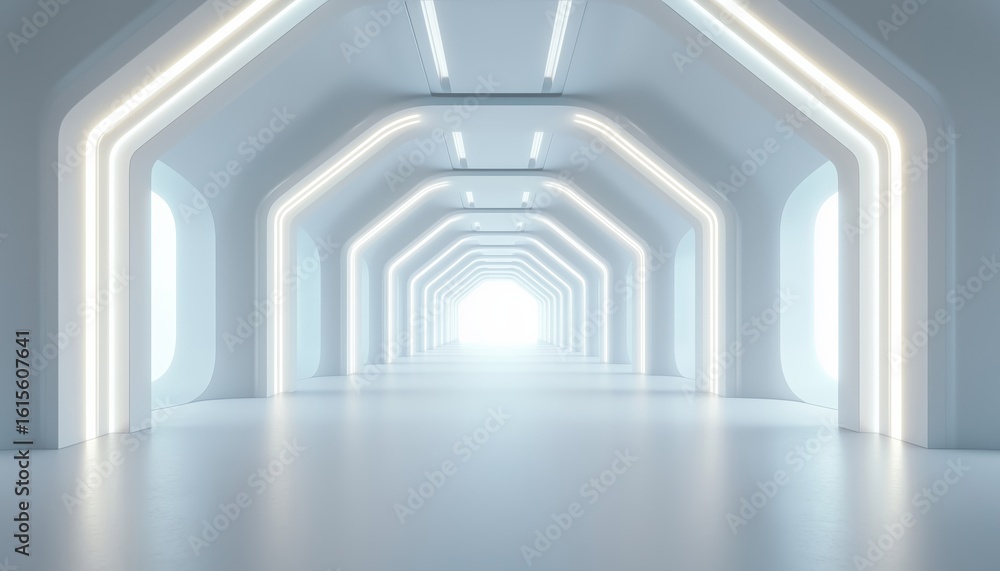 Poster futuristic empty floor and room: sci-fi corridor with light for showcase and display. modern technol
