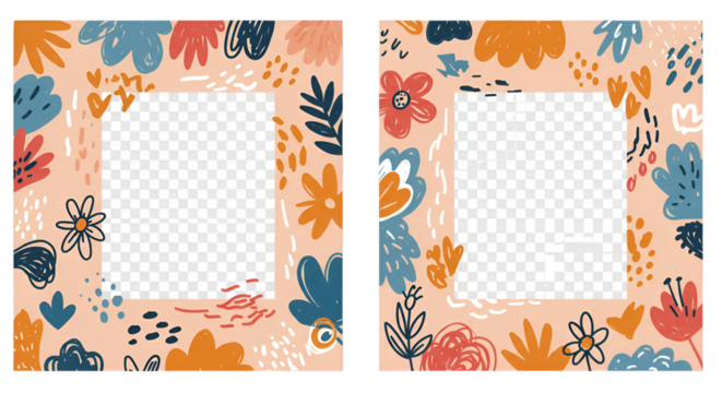 Floral Frame Illustration With Transparent Background And Colorful Flowers