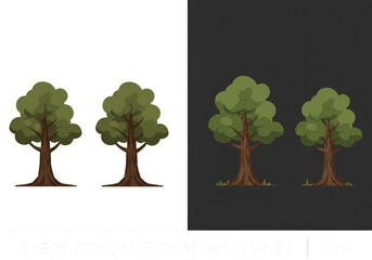Obraz premium Pixel Art Illustration Of Oak Trees In Green And Brown Colors On Transparent Background
