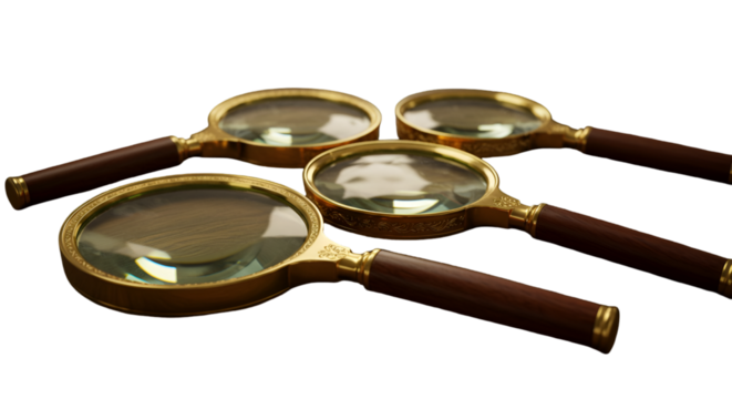Illustration of Golden Magnifying Glasses Arranged on Black Background