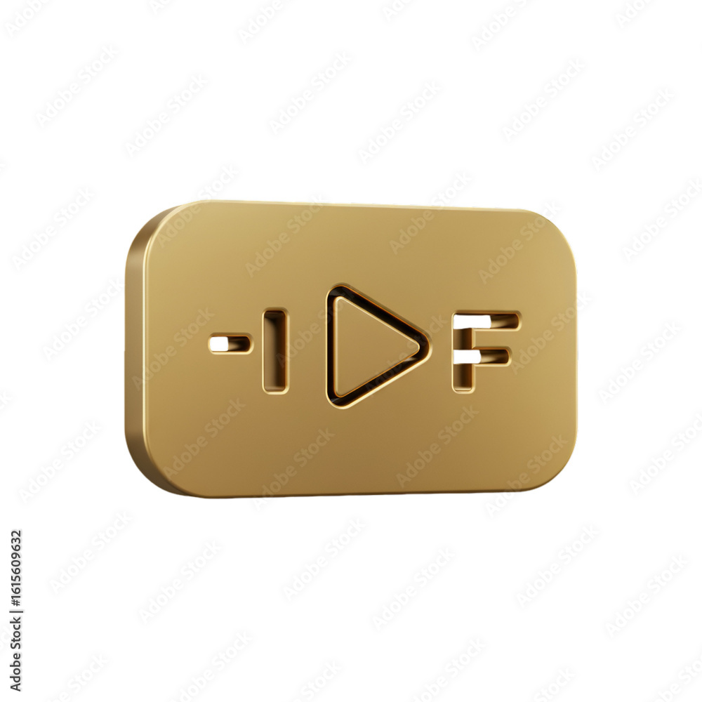 Poster gold 3d rendered play button icon isolated on transparent background