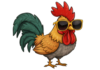 Funny Cartoon Rooster Wearing Sunglasses Isolated Illustration