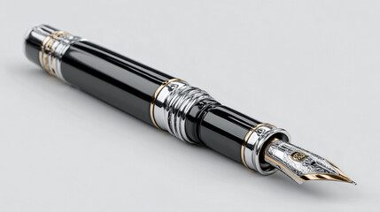 Classic fountain pen with glossy finish on white surface