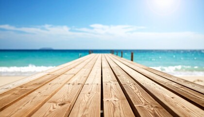 Fototapeta premium Summer Beach Wooden Dock Peaceful Ocean View