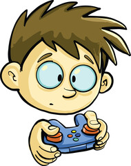 boy hypnotically plays computer games with a gamepad