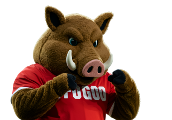 Furious Boar Mascot Illustration In Red Outfit Isolated On Black Background