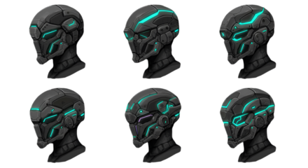 Futuristic Cyberpunk Helmet Pixel Art Illustration With Glowing Neon Tech Face