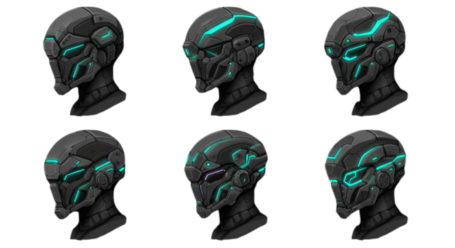 Futuristic Cyberpunk Helmet Pixel Art Illustration With Glowing Neon Tech Face