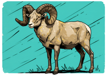 Illustration Of Ram With Horns Isolated On Background With Details