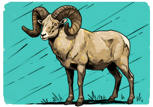 Illustration Of Ram With Horns Isolated On Background With Details
