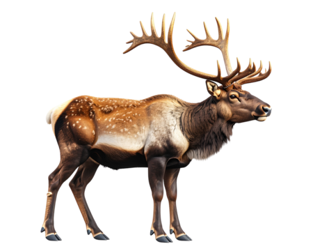 Majestic Standing Reindeer with Golden Antlers, isolated on transparent PNG