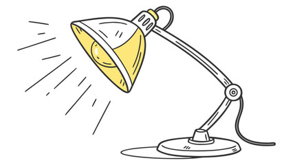 A cartoon style illustration of a yellow desk lamp with light rays emanating from the bulb source
