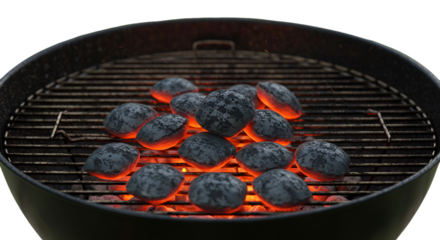 Glowing Charcoal Grill Illustration With Red Orange Heat And Transparent Background