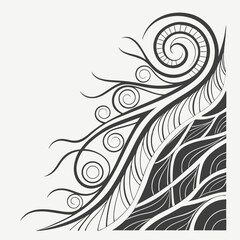 Fototapeta premium Black and white abstract swirling lines and leaf patterns vector
