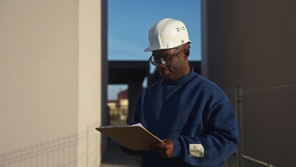 Portrait of the foreman near the finished house. He smiles at the camera