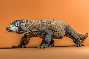 Obraz premium Komodo dragon walking with tongue flicking out