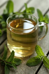 Refreshing mint tea in glass cup healthy herbal beverage drink