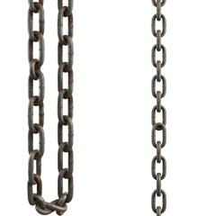 Realistic 3D Illustration Of Two Rusty Metal Chains Isolated On Transparent Background