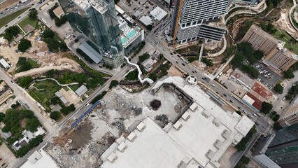 Aerial view of Austin convention center while under demolition  