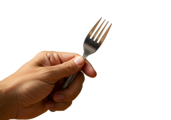 Hand Holding Metal Fork Illustration Isolated on Transparent Black Background