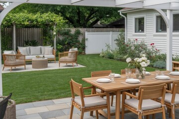 Outdoor patio furniture dining set backyard landscaping design