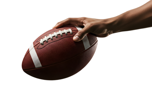 Hand Holding Football Isolated Photo Against Black Background - Powered by Adobe