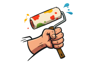 Illustration Of A Hand Holding A Paint Roller With Colors And Splashes