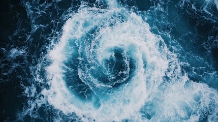 Abstract aerial-style swirls in blue and white, representing dynamic seawater movements with a natural touch 