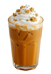 Iced Coffee Drink Photo With Whipped Cream And Crumble Garnish On Transparent