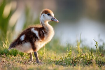Obraz premium Young Egyptian goose in Ramat Gan park Israel during spring morning