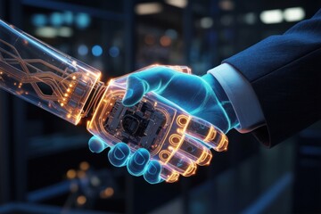 Robot handshake ai technology future business partnership