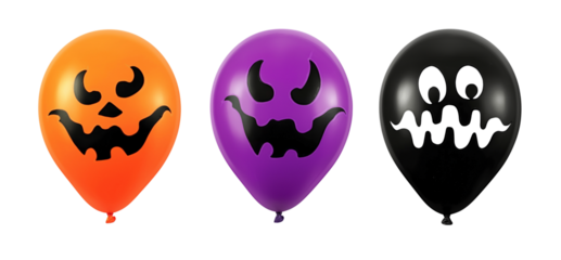 Set of Halloween balloon grinning. Realistic Halloween balloon with scary smile on transparent background. PNG