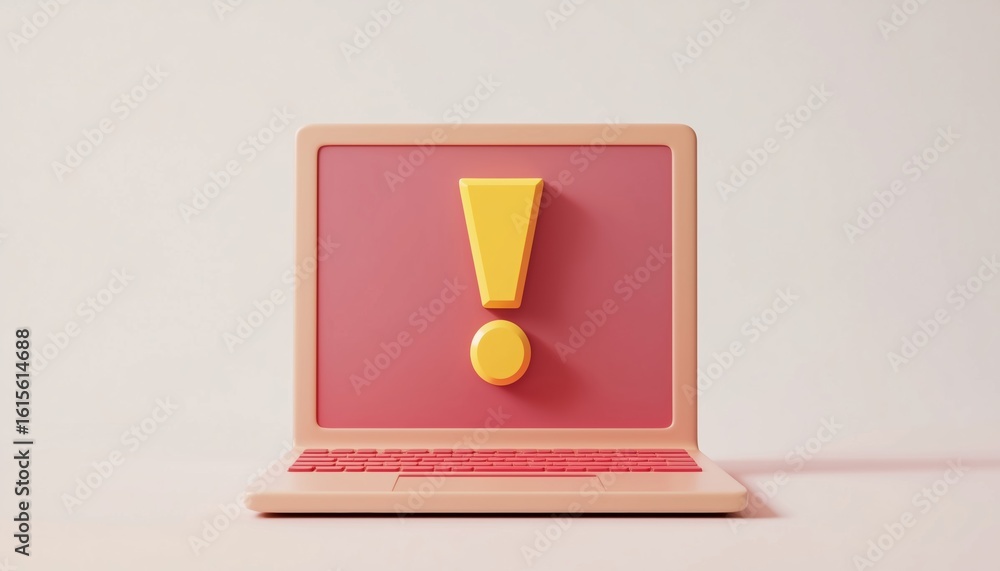 Aufkleber warning sign for laptop users: important computer notification with exclamation mark for attention. 