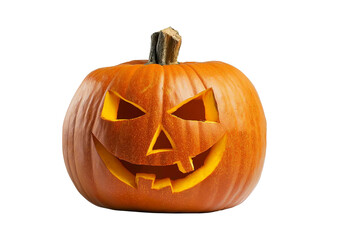 Spooky halloween jack o lantern pumpkin glowing on transparent background.