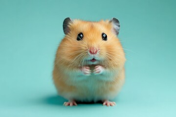 Tiny hamster with full cheeks and surprised look
