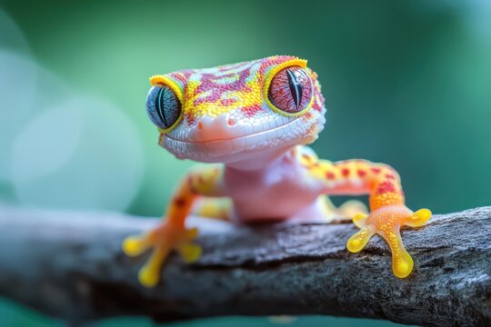 Tiny gecko with colorful skin and gripping toes