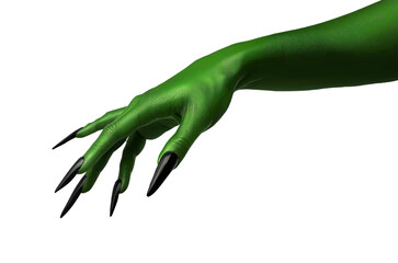 Halloween green color of witches, evil or zombie monster hand transparent background. PNG