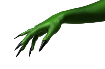 Halloween green color of witches, evil or zombie monster hand transparent background. PNG