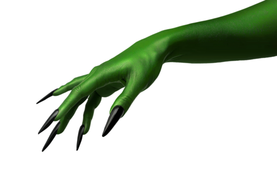 Halloween green color of witches, evil or zombie monster hand transparent background. PNG