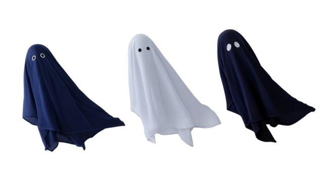 Flying ghosts on a transparent background, PNG ,cutout halloween and horror concept.