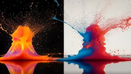 Colorful paint splashes creating dynamic visual contrast - Powered by Adobe