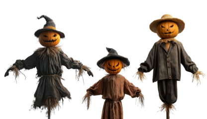 halloween pumpkin scarecrow on transparent background, cutout, PNG