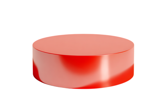 Red and pink cylindrical pedestal, isolated on black background.