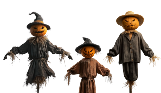 halloween pumpkin scarecrow on transparent background, cutout, PNG