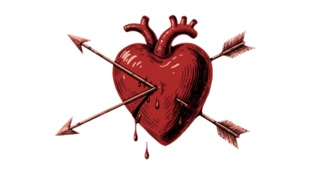 Illustration Of A Red Heart Pierced By Arrows On A Black Background