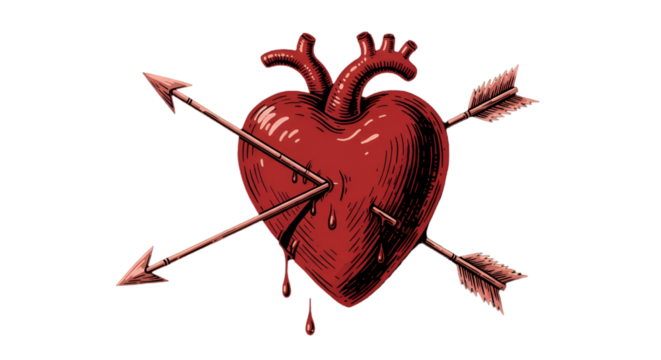 Illustration Of A Red Heart Pierced By Arrows On A Black Background
