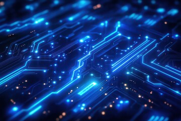 Abstract glowing blue tech background with circuits